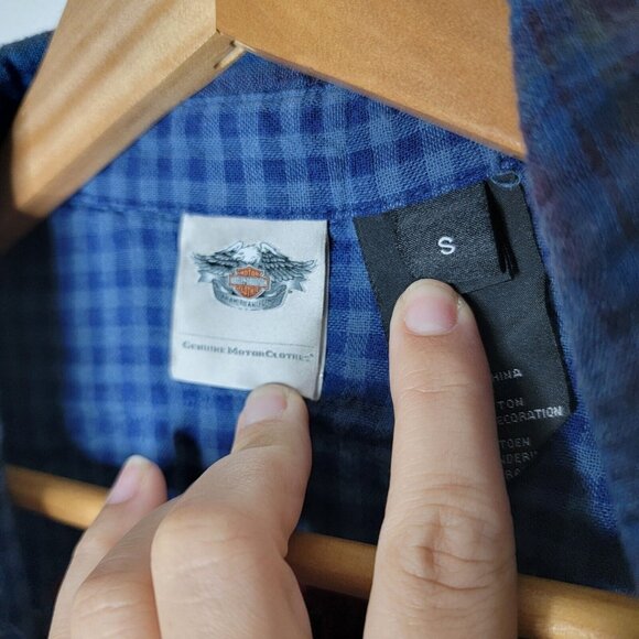 Harley Davidson Small Blue Long Sleeve Button Down Embroidered Back Shirt‎ S - Picture 5 of 6